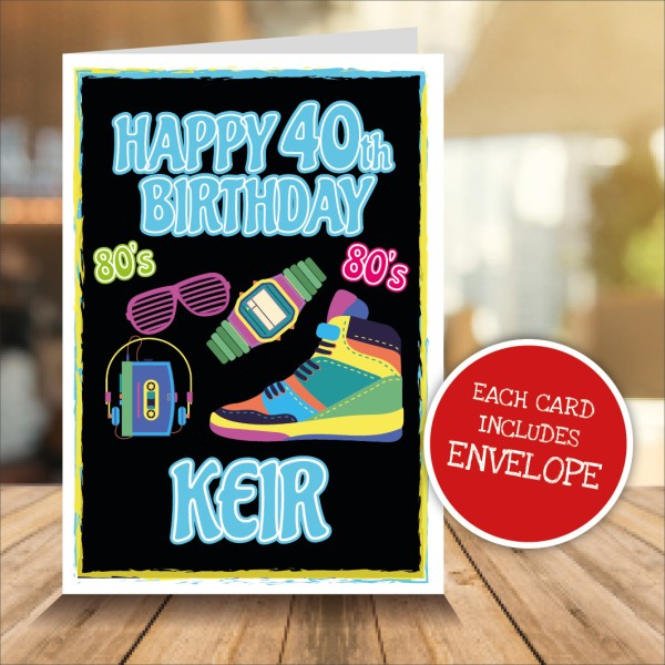 80's Retro Personalised Birthday Card - Blue