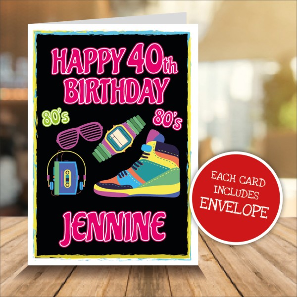 80's Retro Personalised Birthday Card - Pink