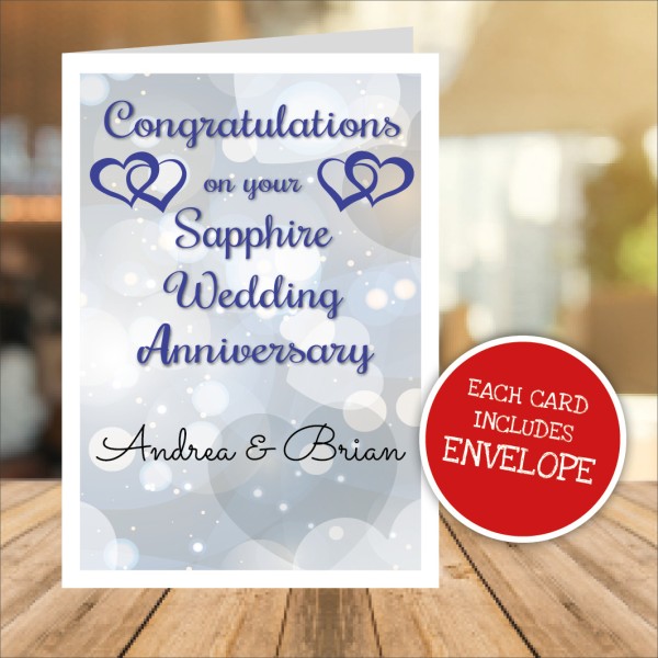 Congratulations on your Sapphire Wedding Anniversary Personalised Card