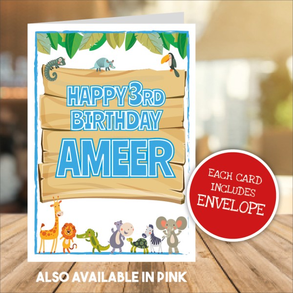 Zoo Animals Personalised Birthday Card