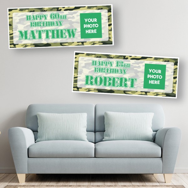 Army Camouflage Personalised Photo Birthday Banners