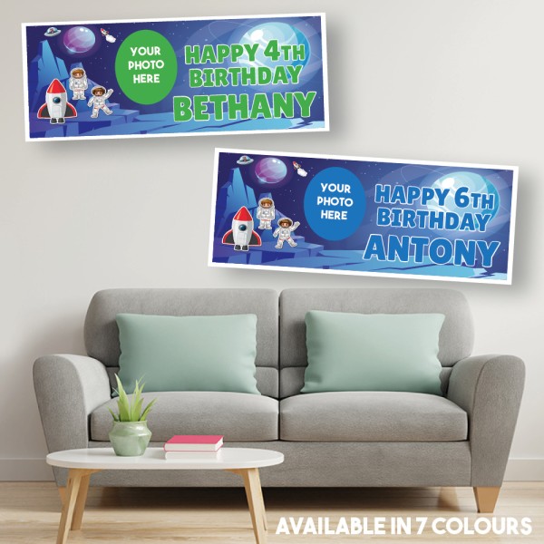 Astronauts Rockets & Spaceships Personalised Photo Birthday Banners