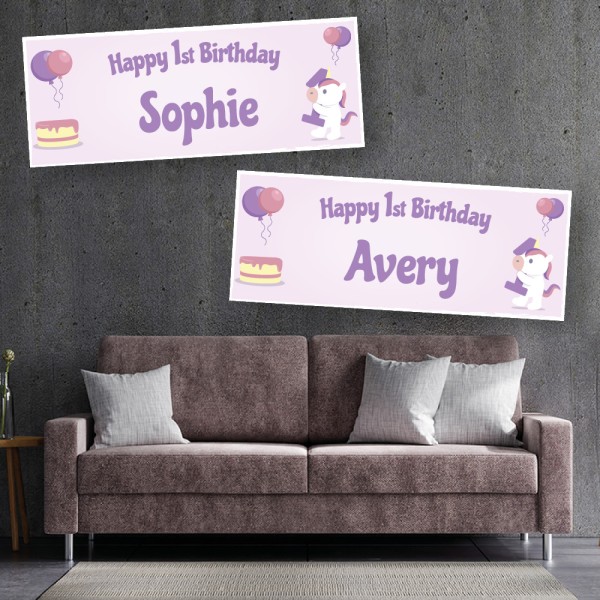 1st Birthday Unicorn Personalised Banners