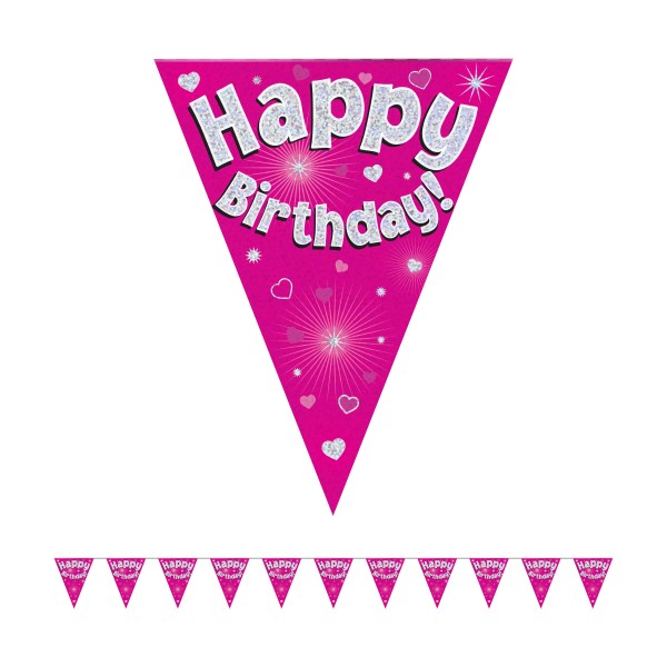 Holographic Happy Birthday Party Bunting (Pink)