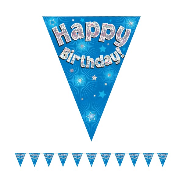 Holographic Happy Birthday Party Bunting (Blue)