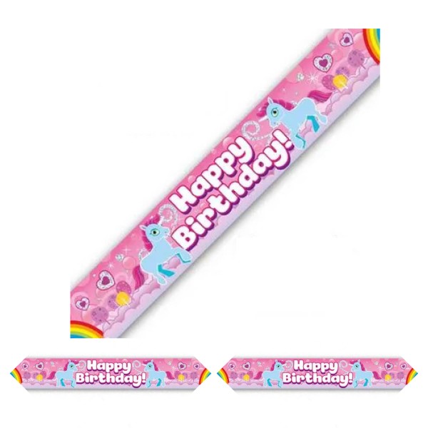Holographic Happy Birthday Unicorn Rainbow Party Banner