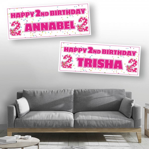 2nd Butterfly Birthday Personalised Banners