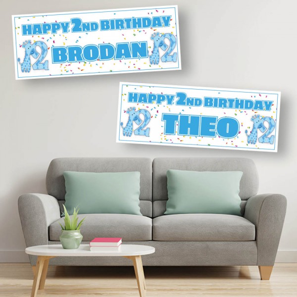 2nd Giraffe Birthday Personalised Banners