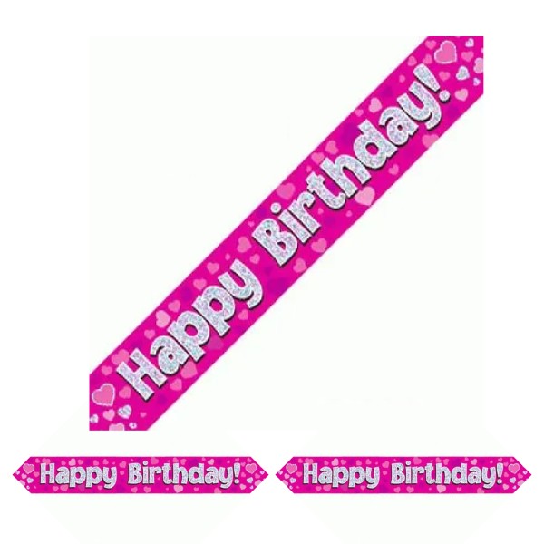 Holographic Happy Birthday Party Banner (Pink)