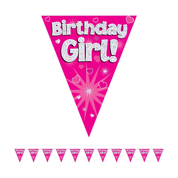 Holographic Birthday Girl Bunting (Pink)