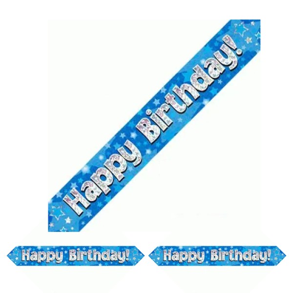 Holographic Happy Birthday Party Banner (Blue)