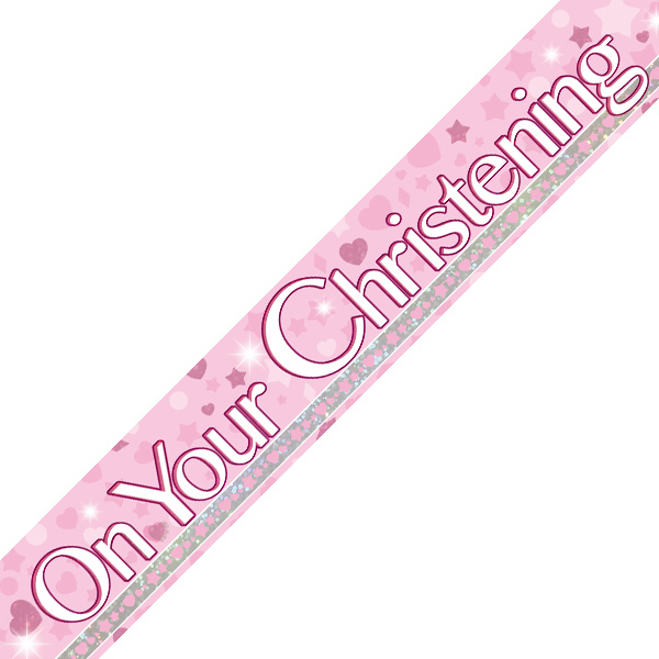 Holographic Christening Banner (Pink)