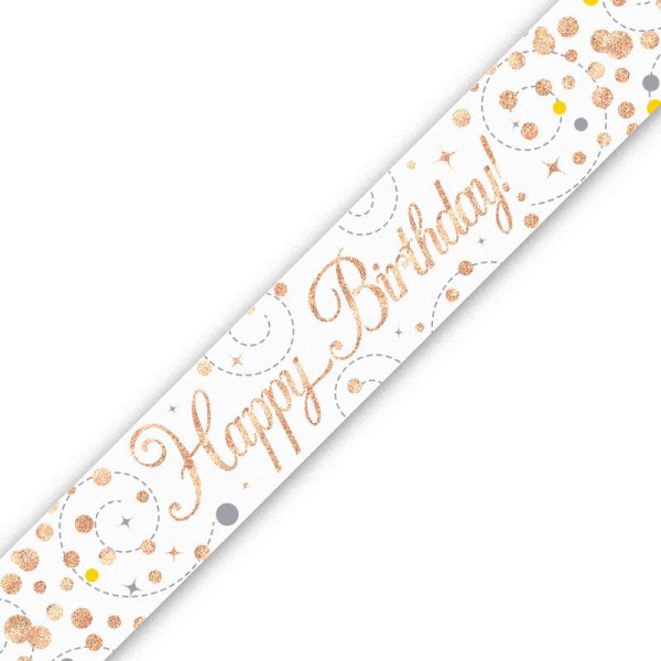 Holographic Sparkling Fizz Rose Gold Happy Birthday Banner