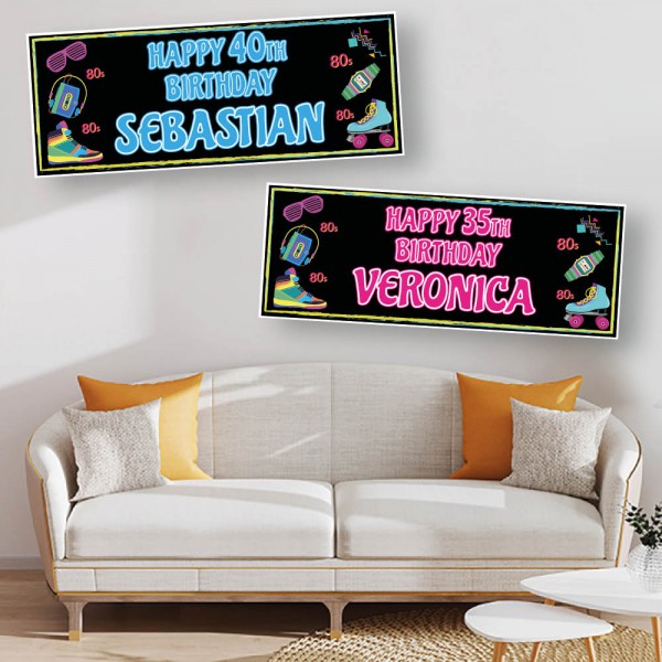 80's Retro Personalised Birthday Banners