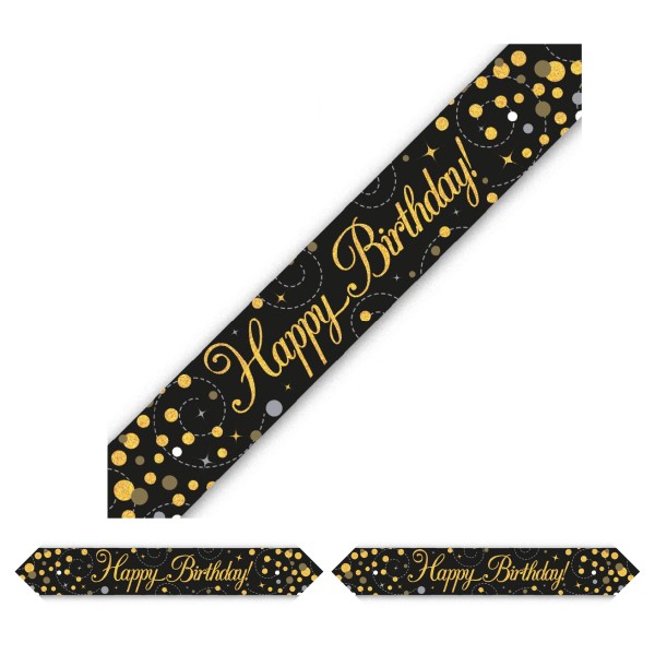 Holographic Black Gold Happy Birthday Banner