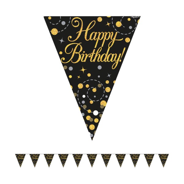 Holographic Black Gold Happy Birthday Bunting