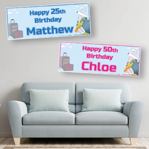 Aeroplane Holiday Travel Personalised Birthday Banners