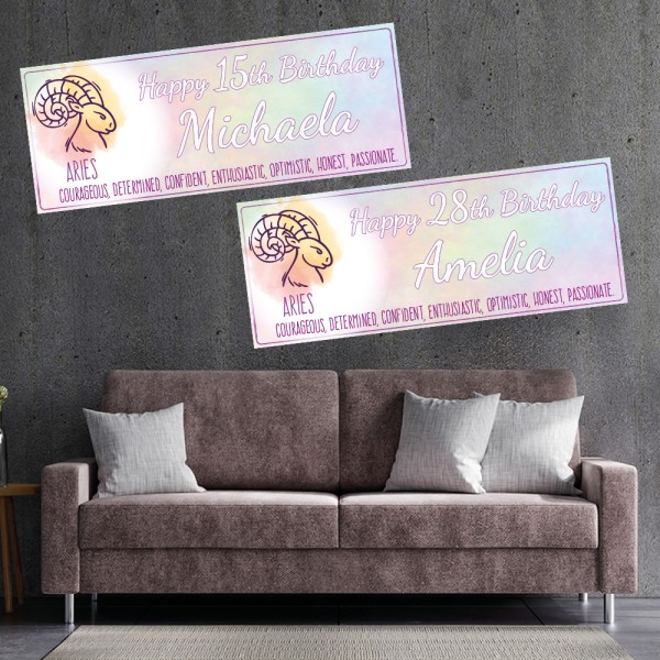 Zodiac Aries Star Sign Personalised Birthday Banners