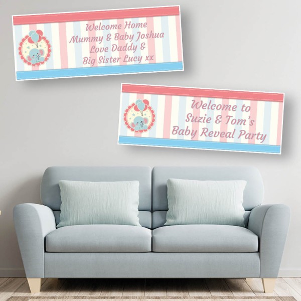 Cute Baby Elephant Personalised Baby Banners 