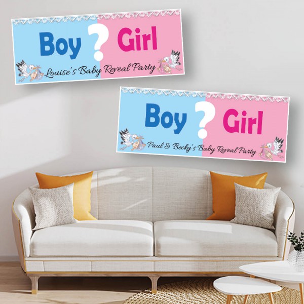 Baby Gender Reveal Stork Personalised Banners