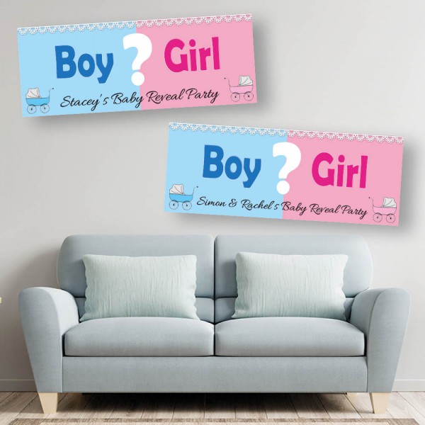 Baby Gender Reveal Pram Personalised Banners