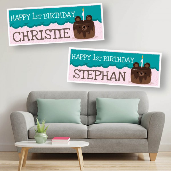 1st Birthday Bear Cake Personalised Banners