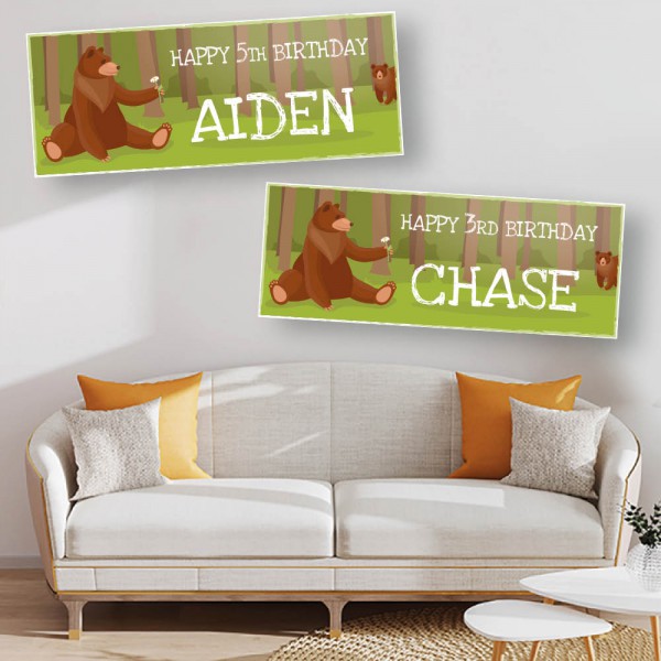 Bear in the Woods Personalised Birthday Banners