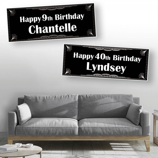 Black & White Decorative Frame Personalised Birthday Banners