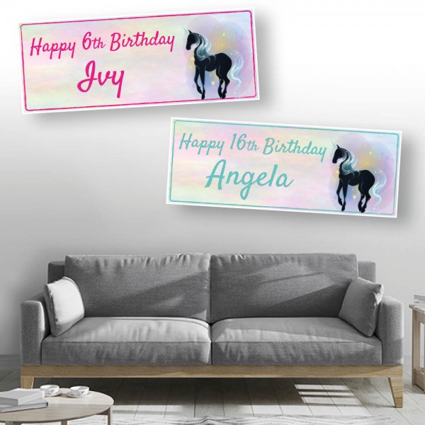 Black Unicorn Personalised Birthday Banners