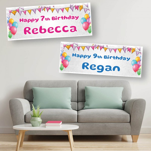 Pastel Bunting Balloon Personalised Birthday Banners