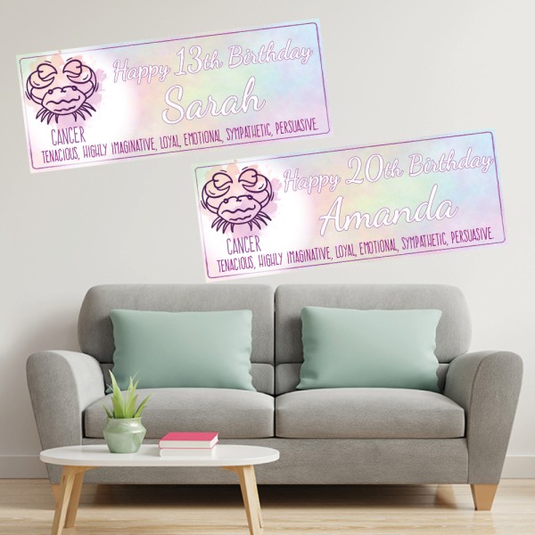 Zodiac Cancer Star Sign Personalised Birthday Banners