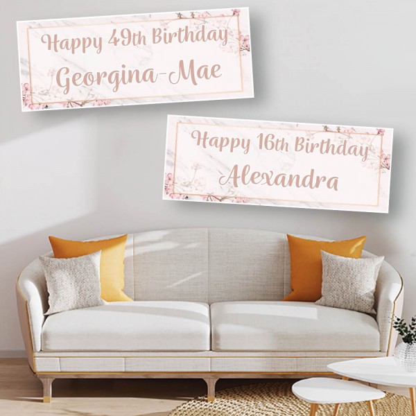 Cherry Blossom Marble Personalised Birthday Banners