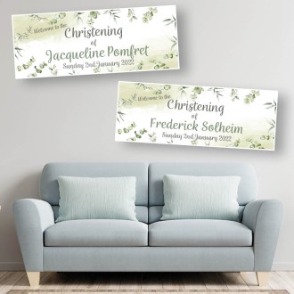 Christening Day (Welcome to) Leafy Personalised Banners 