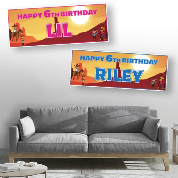 Cowboy/Cowgirl Personalised Birthday Banners