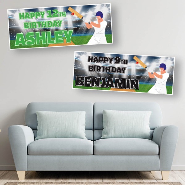 Cricket Batsman Personalised Birthday Banners 