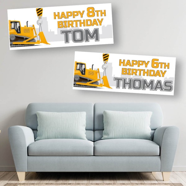 Digger Crane Personalised Birthday Banners