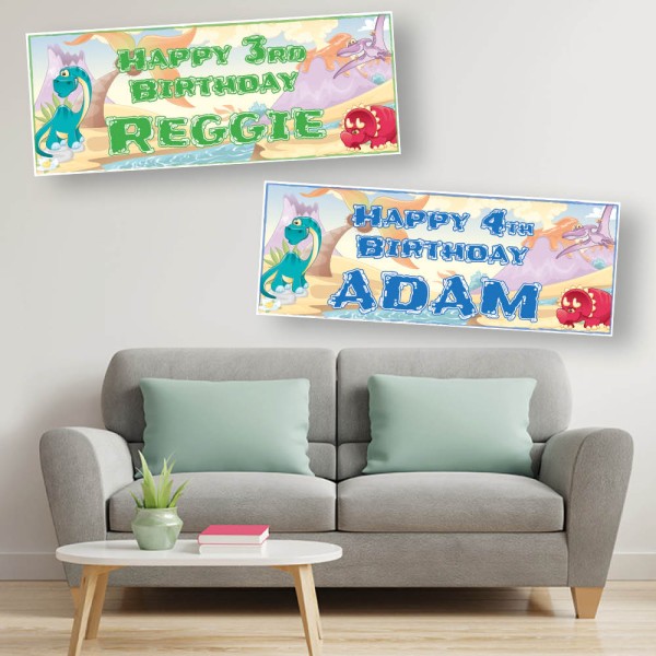 Colourful Dinosaur Personalised Birthday Banners