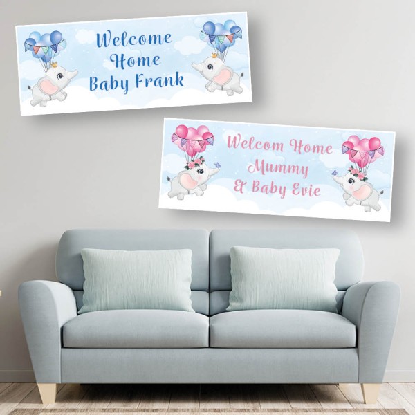 Baby Elephant Floating Balloons Personalised Baby Banners 