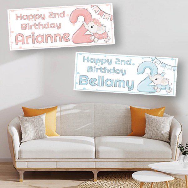 2nd Birthday Elephant Personalised Banners