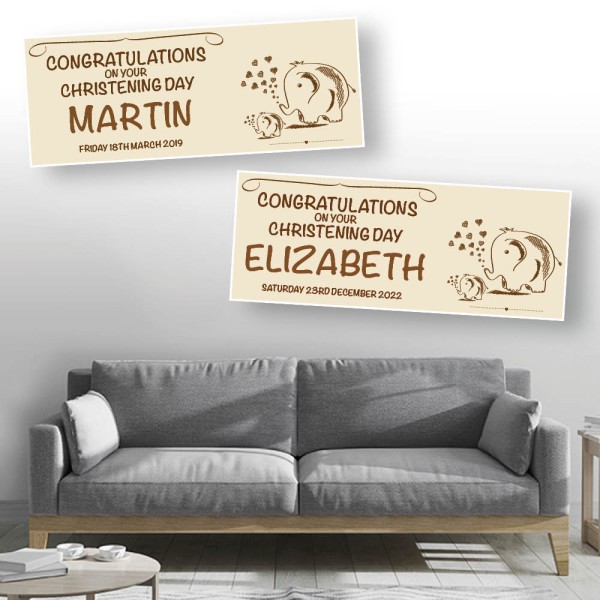 Cute Elephants Personalised Christening Banners