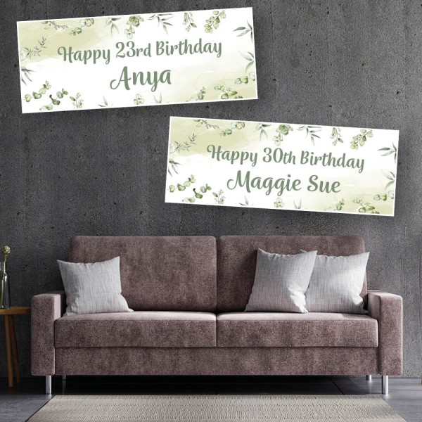 Eucalyptus Leaf Personalised Birthday Banners 