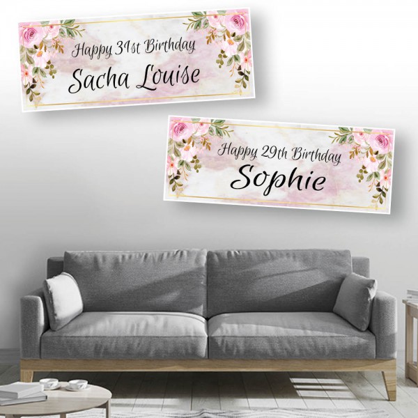 Floral Marble Personalised Birthday Banners