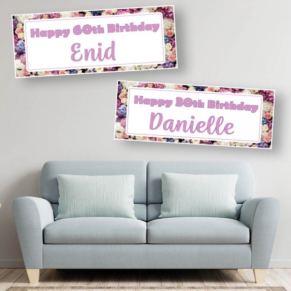Colourful Flowers Personalised Birthday Banners