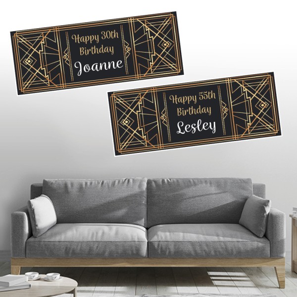 Black & Gold Personalised  Birthday Banners