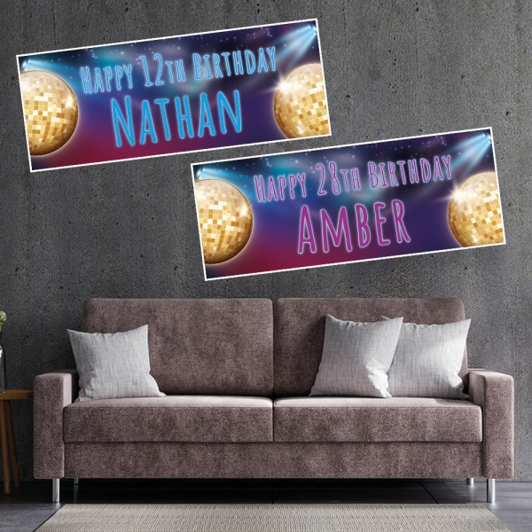 Disco Ball Gold Personalised Birthday Banners