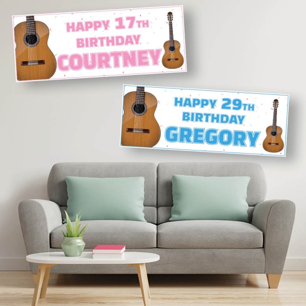 Acoustic Guitar Personalised Birthday Banners