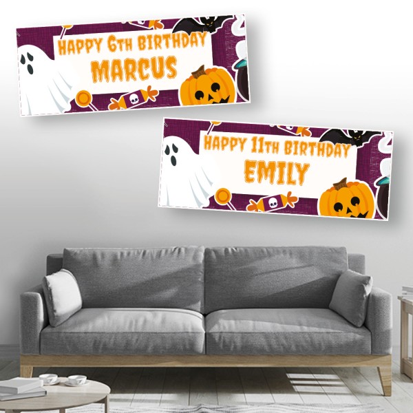 Birthday Halloween Sweets & Pumpkin Personalised Banners