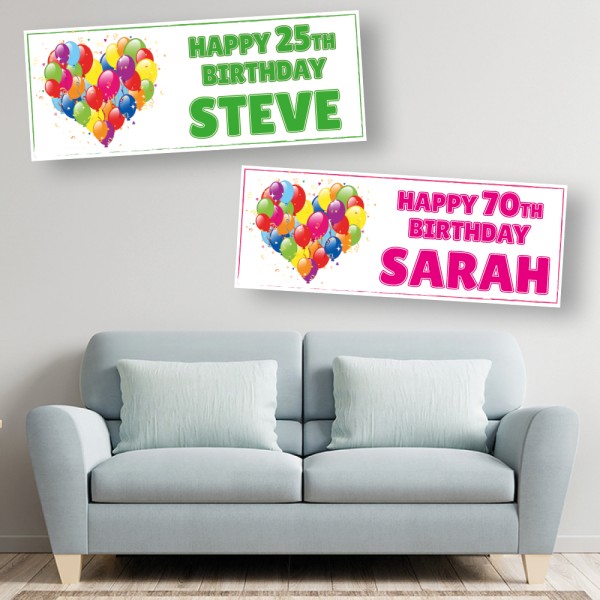 Heart Balloon Personalised Birthday Banners