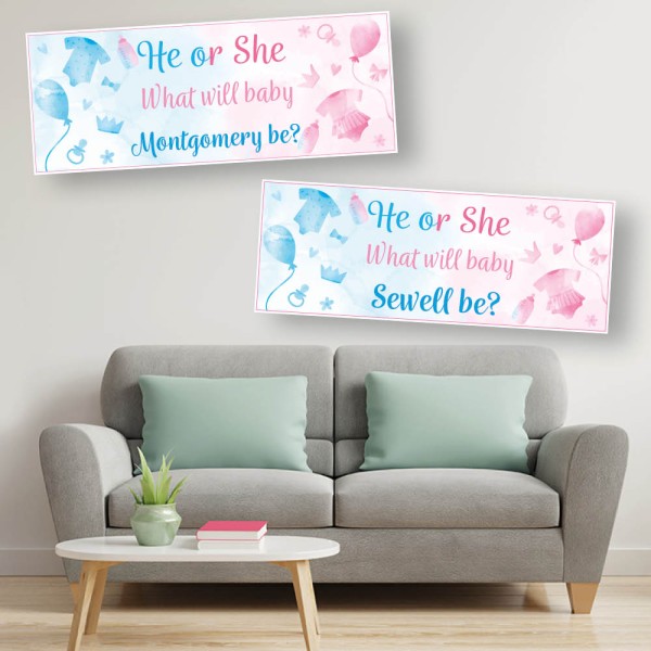 Baby Reveal He or She Personalised Banners