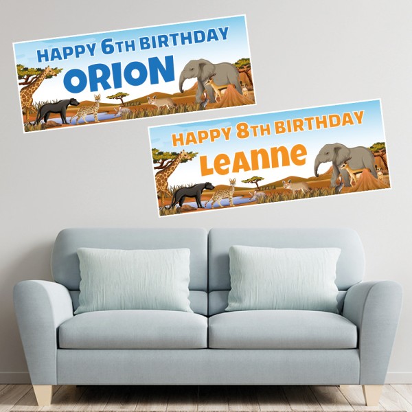 Jungle Safari Animals Personalised Birthday Banners